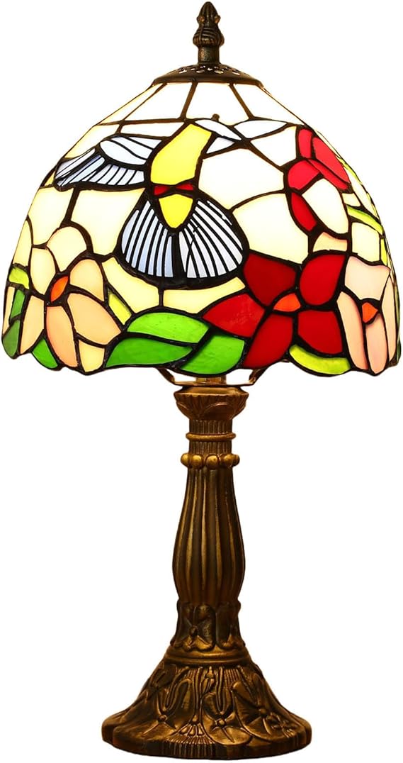 Tiffany Style Stained Glass Table Lamp with Pink Tulip Pattern