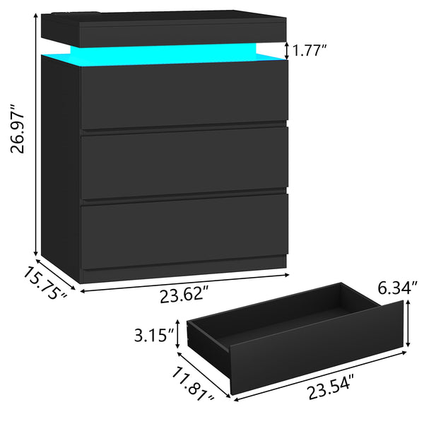 Nightstand with Charging Station and LED Lights – 3 Drawers