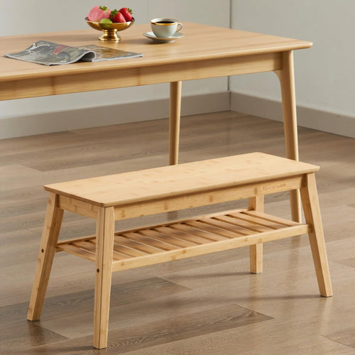 33.46" 2-Tier Bamboo Storage Bench, 300 lb Capacity