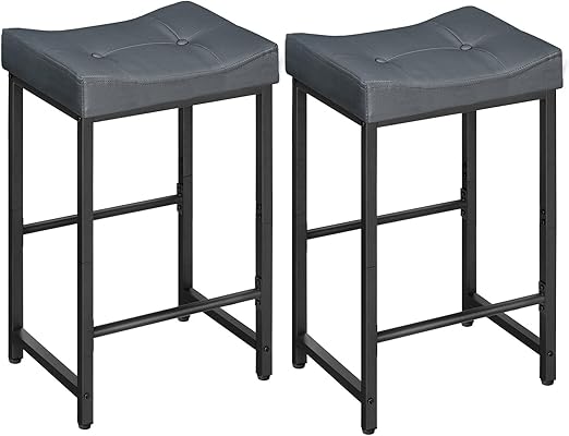PU Leather Counter Height Bar Stools with Footrest, Set of 2