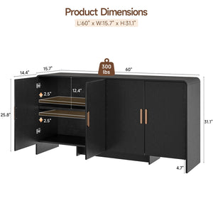 60" Sideboard Buffet Cabinet with 4 Doors & Adjustable Shelves