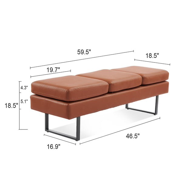 59.5" Faux Leather Waiting Room Bench with Metal Frame