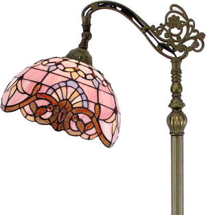 Tiffany Floor Lamp Pink Baroque Stained Glass 64" Gooseneck Reading Light