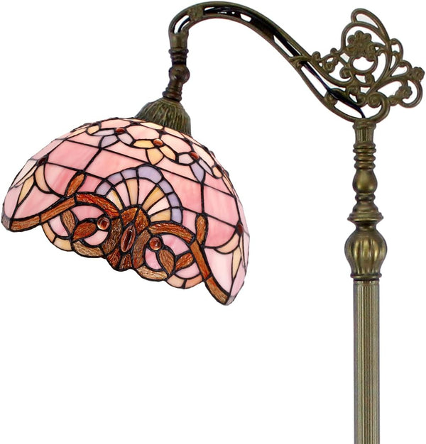 Tiffany Floor Lamp Pink Baroque Stained Glass 64" Gooseneck Reading Light