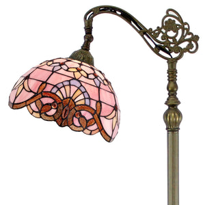 Tiffany Floor Lamp Pink Baroque Stained Glass 64" Gooseneck Reading Light