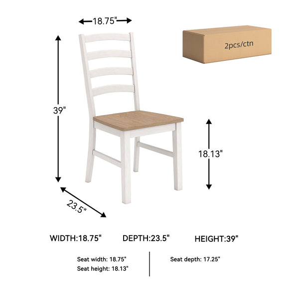 Ladderback Dining Chair Set of 2 – White & Light Brown