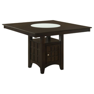 7-Piece Counter Height Dining Set – Square Wood Table with Storage, Wine Rack & 6 Upholstered Chairs