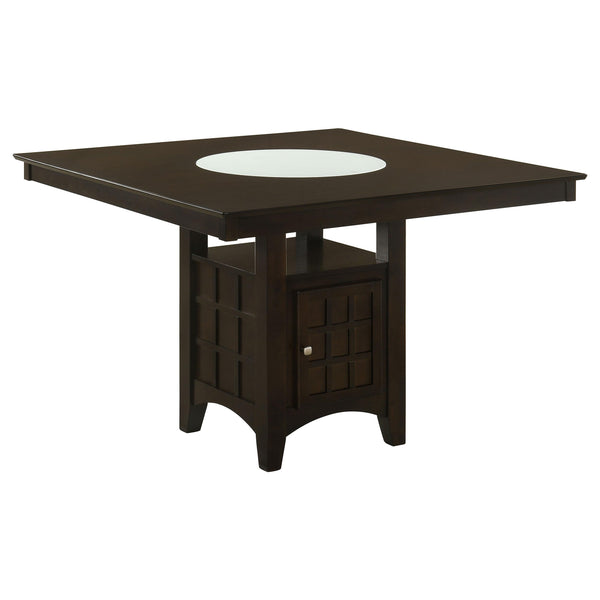7-Piece Counter Height Dining Set – Square Wood Table with Storage, Wine Rack & 6 Upholstered Chairs