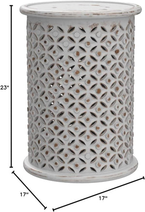 Round Drum End Table – Hand-Carved Mango Wood