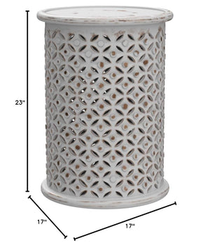 Round Drum End Table – Hand-Carved Mango Wood