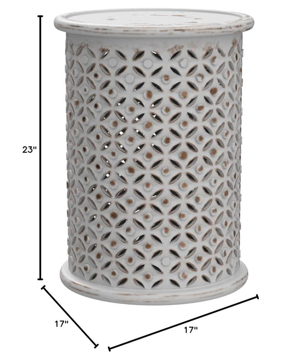 Round Drum End Table – Hand-Carved Mango Wood