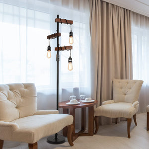 Wood Floor Lamp with Dimmable 3-Head Design