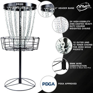 Portable Disc Golf Basket with 24 Heavy-Duty Chains