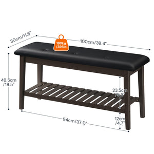 Bamboo Dining & Entryway Bench with PU Leather Seat
