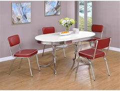 5-Piece Oval Dining Table Set with 4 Faux Leather Side Chairs
