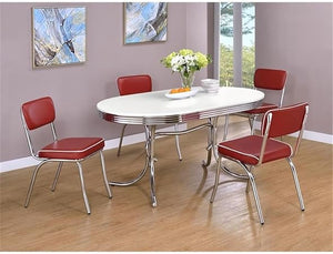 5-Piece Oval Dining Table Set with 4 Faux Leather Side Chairs