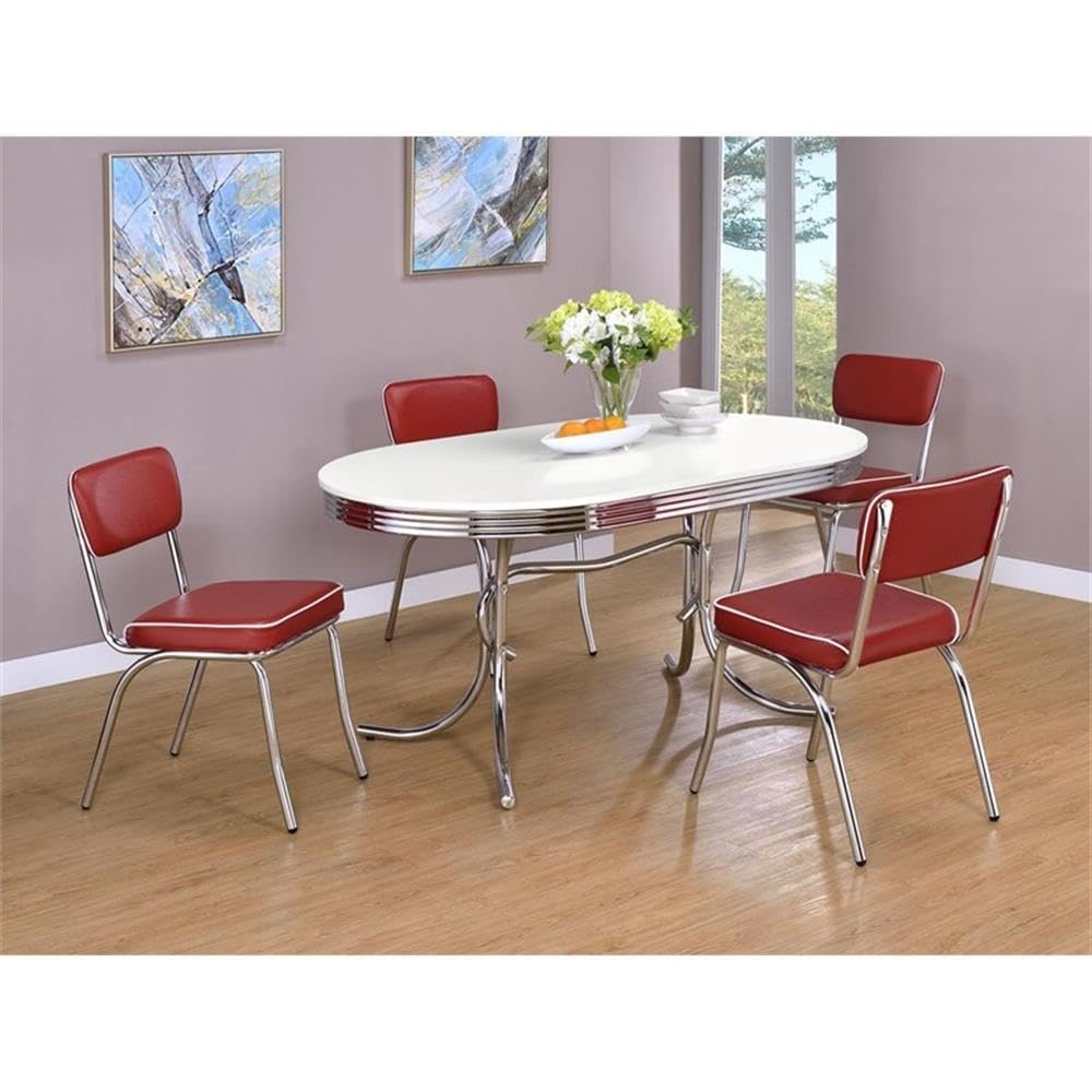 5-Piece Oval Dining Table Set with 4 Faux Leather Side Chairs
