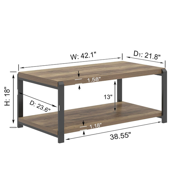 Industrial Rectangle Coffee Table with Storage Shelf
