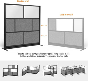 Modular Office Partition Wall with Frosted Acrylic & Sound-Absorbent Panels
