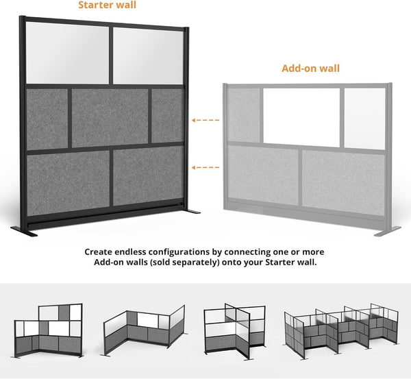 Modular Office Partition Wall with Frosted Acrylic & Sound-Absorbent Panels