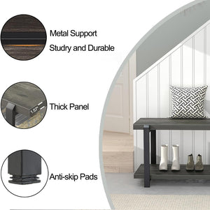 Industrial Entryway Bench with Shoe Storage – 47 Inch
