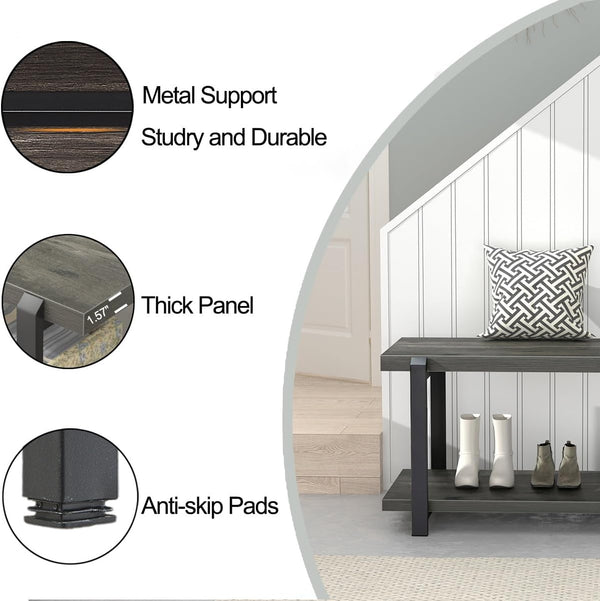 Industrial Entryway Bench with Shoe Storage – 47 Inch
