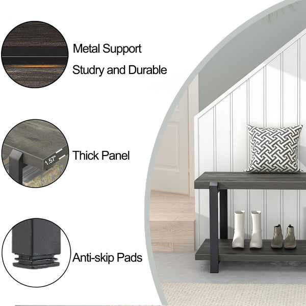 Industrial Entryway Bench with Shoe Storage – 47 Inch