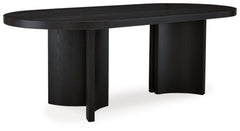 Oval Black Dining Table – Art Deco Pedestal, Seats 8