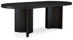 Oval Black Dining Table – Art Deco Pedestal, Seats 8