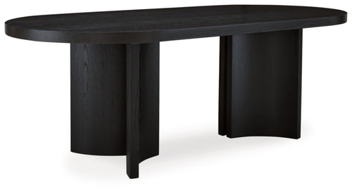 Oval Black Dining Table – Art Deco Pedestal, Seats 8