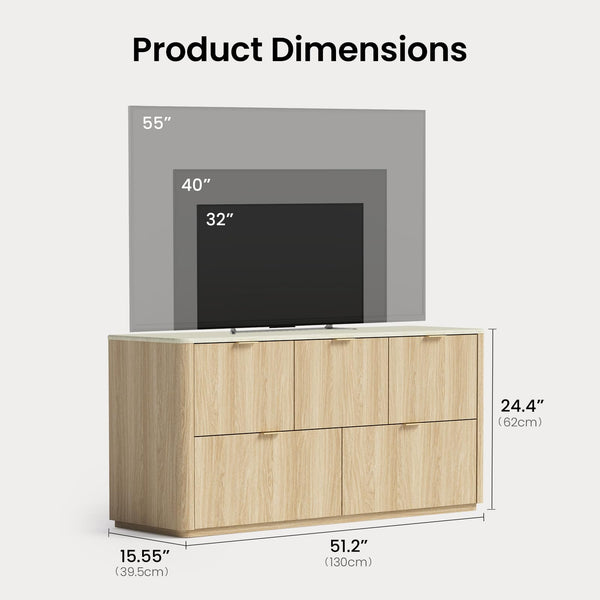 5-Drawer Wide Dresser with Faux Travertine Top