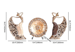 Peacock Dancer Figurines Statue Set – 3PCS Vintage Resin Sculpture