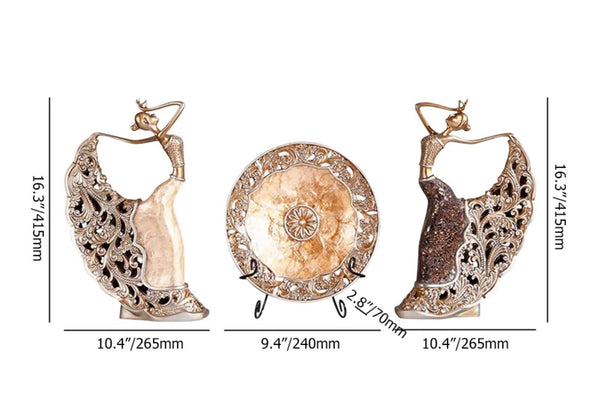 Peacock Dancer Figurines Statue Set – 3PCS Vintage Resin Sculpture
