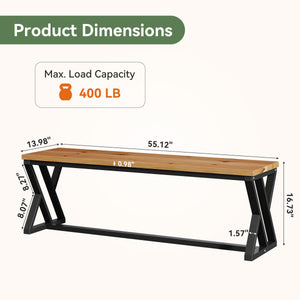 55" Solid Wood Entryway Bench with Metal Legs