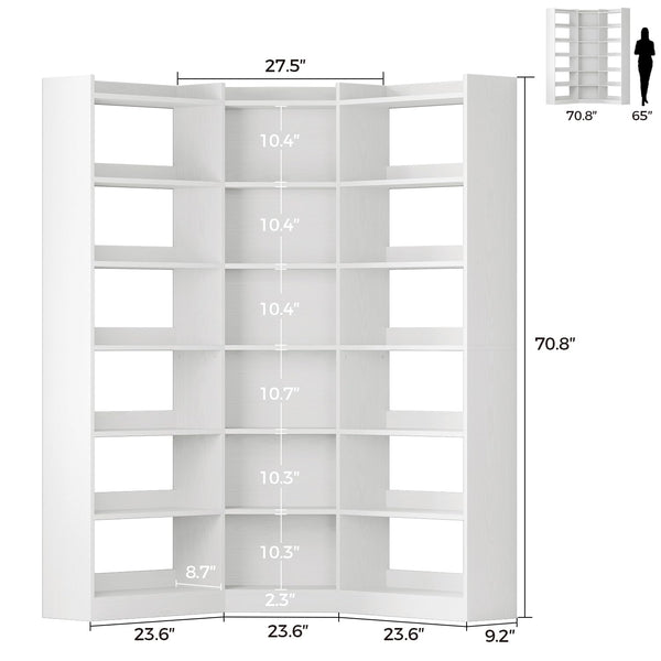 7-Tier Corner Bookshelf with Storage