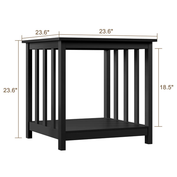 End Tables Living Room Set of 2 – Black Square Side Tables with 2-Tier Storage