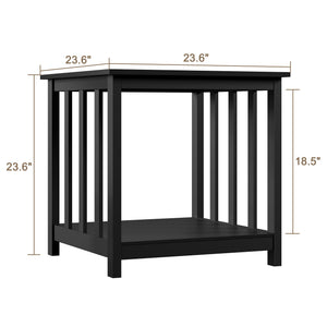 End Tables Set of 2 with 2-Tier Storage Shelf – Black