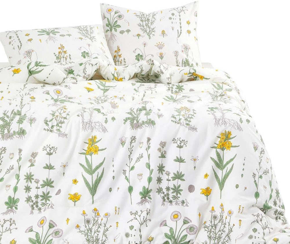 Botanical Comforter Set Queen – 100% Cotton Floral Bedding