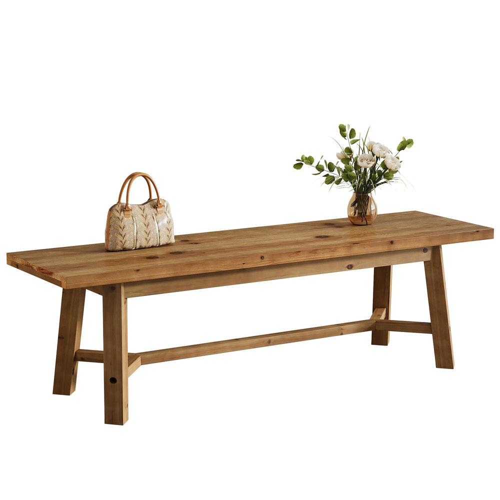 55 Inch Solid Wood Farmhouse Bench – Rustic Brown