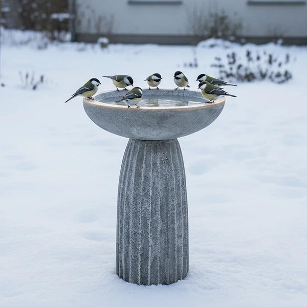 Concrete Pedestal Bird Bath with Textured Base