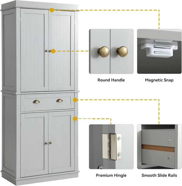 72" Kitchen Pantry Storage Cabinet with Drawer & Adjustable Shelves