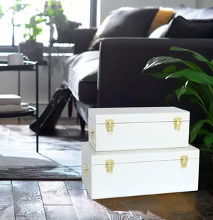 Metal Decorative Storage Trunk Set of 2 with Locking Clasps
