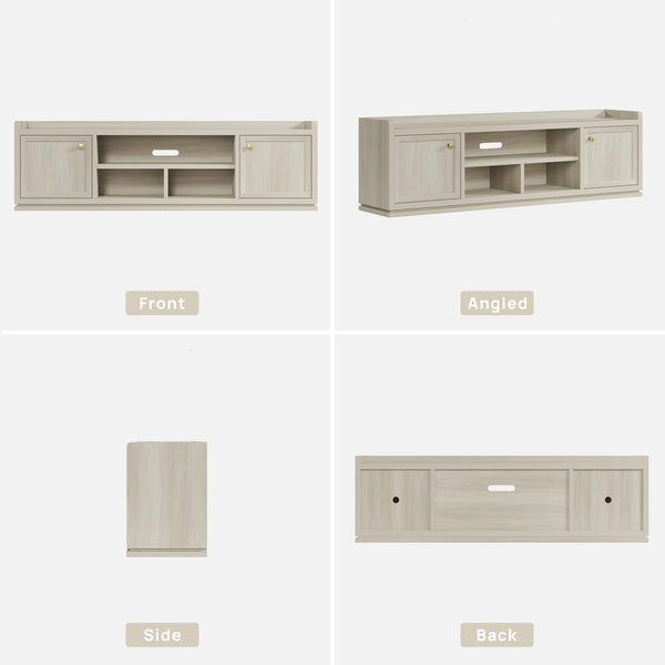 67" Fluted TV Stand with Cabinets & Open Shelves