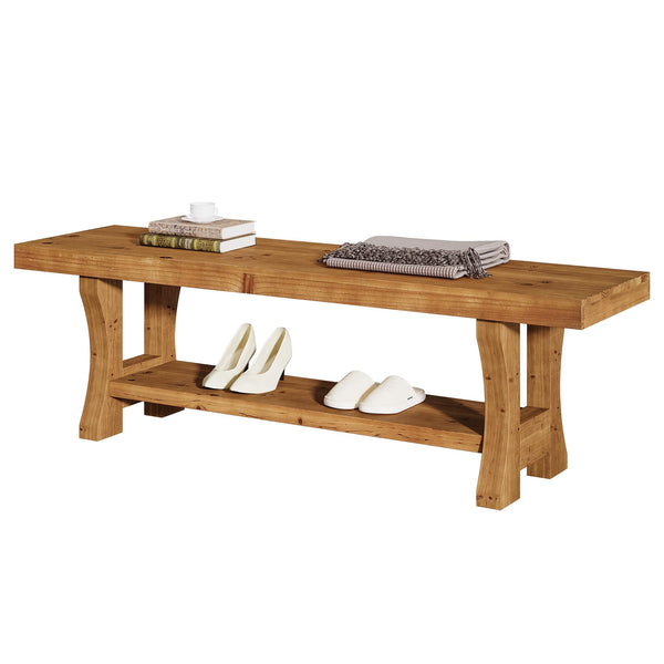 Solid Wood Entryway Bench – 55" Farmhouse Seat
