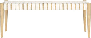 Woven Leather Accent Bench with Wood Frame