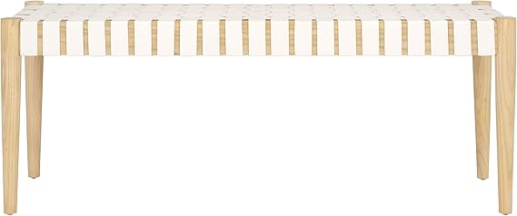 Woven Leather Accent Bench with Wood Frame