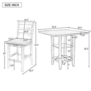 5-Piece Counter Height Dining Set with Storage Shelves and Padded Chairs