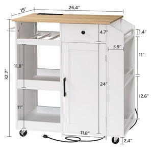 Rolling Kitchen Island Cart with Power Outlet, Drawer, Wine Rack & Spice Rack
