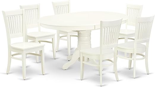7-Piece Oval Dining Table Set with Butterfly Leaf & 6 Upholstered Chairs