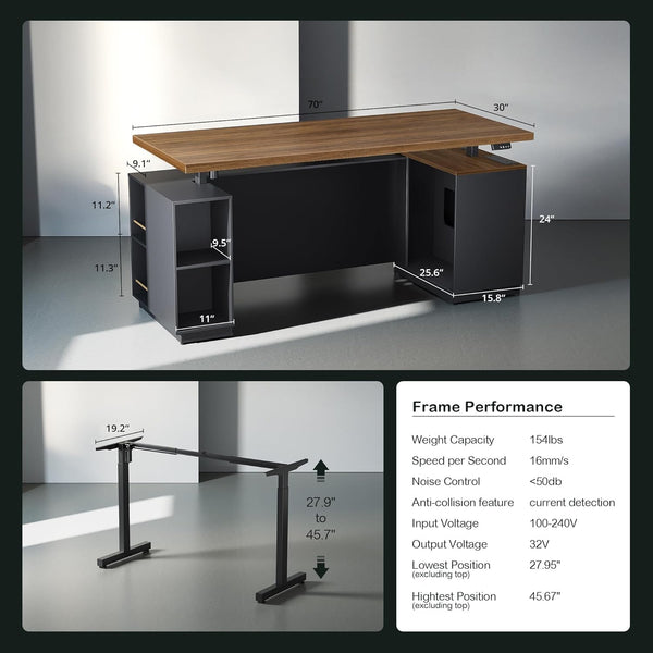 71-Inch Electric Standing Desk & Executive Desk Set with Hutch